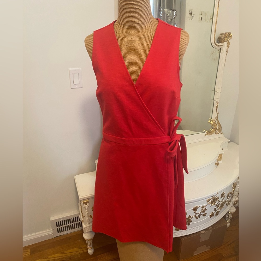 J. Crew Vibrant Red Sleeveless Wrap Dress